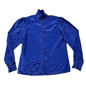 Vintage Patty Woodard Shirt Womens M 1980s Ruffles Sleeves Geometric Satin